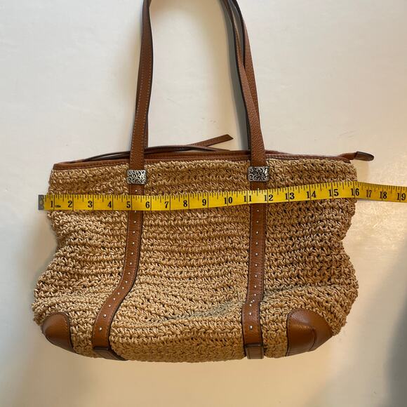 Brighton Dayton Straw Tote Womens Wheat Tan & Luggage Brown Slouchy Purse Bag - Picture 9 of 12